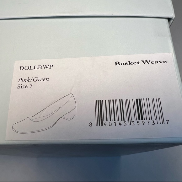 NWB Sz. 7B Frances Valentine Doll Pump in Basketweave Pink and Green - Picture 8 of 12